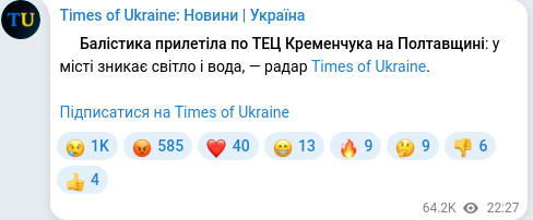 Скріншот Telegram-публікації
