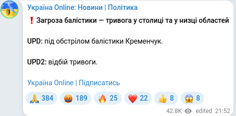 Скріншот Telegram-публікації