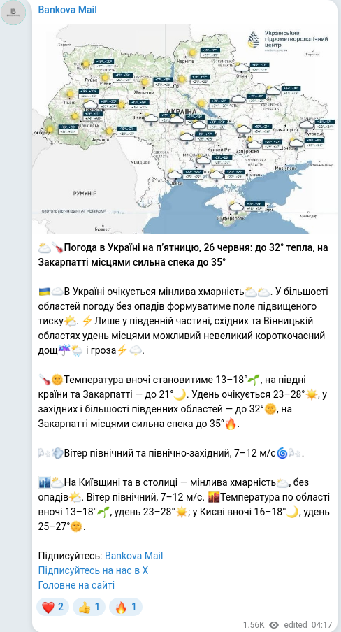 Скріншот Telegram-публікації