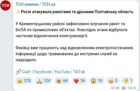 Скріншот Telegram-публікації