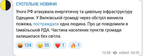 Скріншот Telegram-публікації