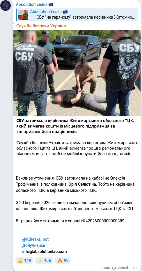 Telegram publication screenshot