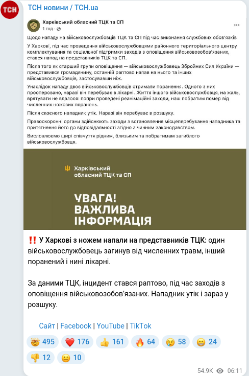 Скріншот Telegram-публікації