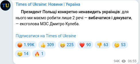 Скріншот Telegram-публікації