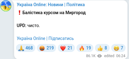 Скріншот Telegram-публікації