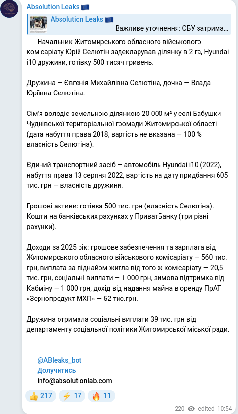 Telegram publication screenshot