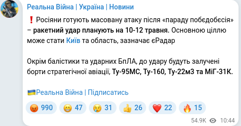 Скріншот Telegram-публікації