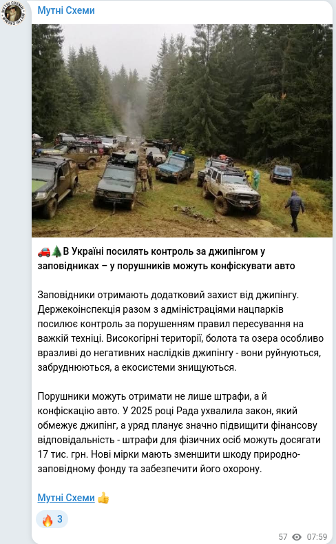 Скріншот Telegram-публікації