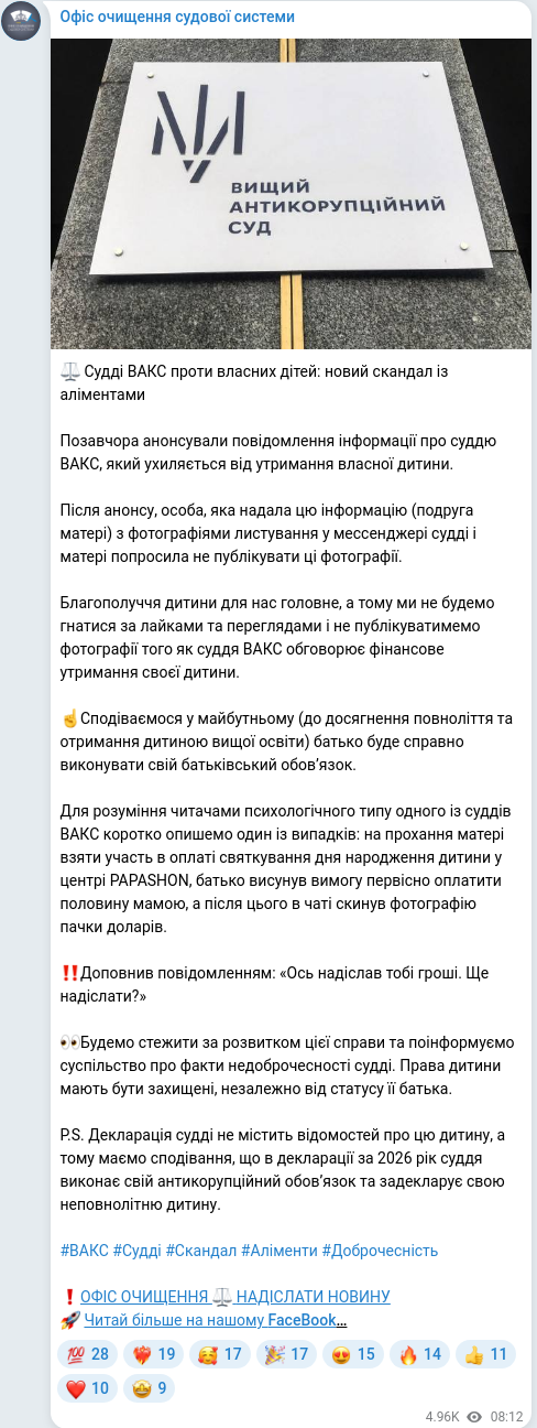 Скріншот Telegram-публікації