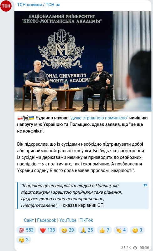 Скріншот Telegram-публікації