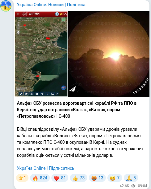 Скріншот Telegram-публікації