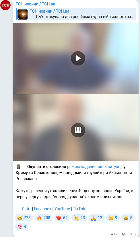 Скріншот Telegram-публікації