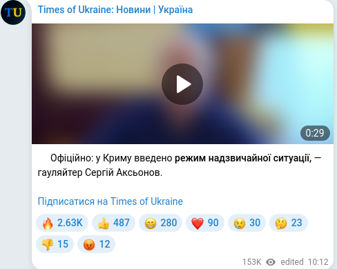 Скріншот Telegram-публікації