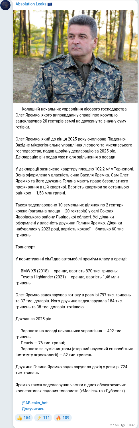 Telegram publication screenshot