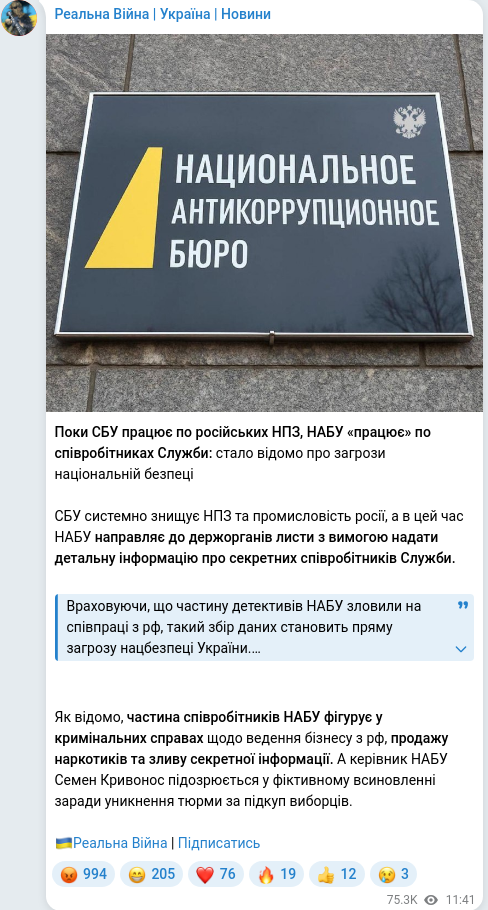 Скріншот Telegram-публікації