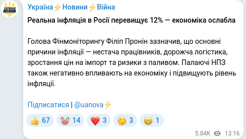 Скріншот Telegram-публікації