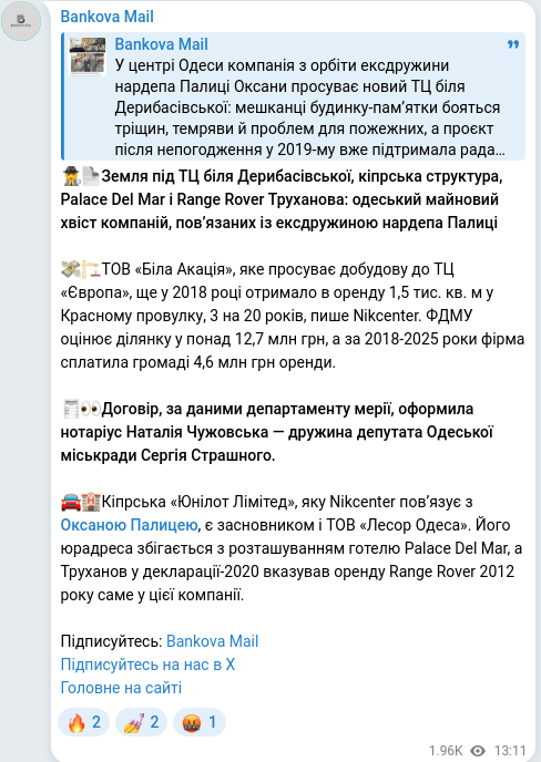 Скріншот Telegram-публікації