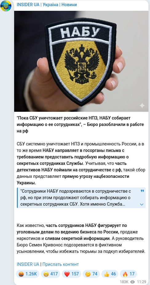 Скріншот Telegram-публікації