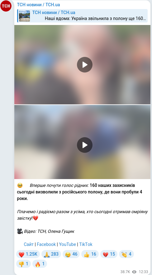 Скріншот Telegram-публікації