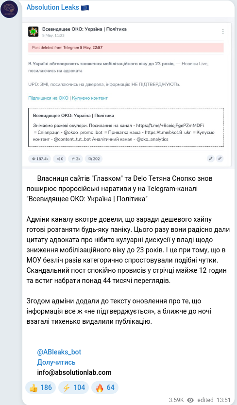 Telegram publication screenshot