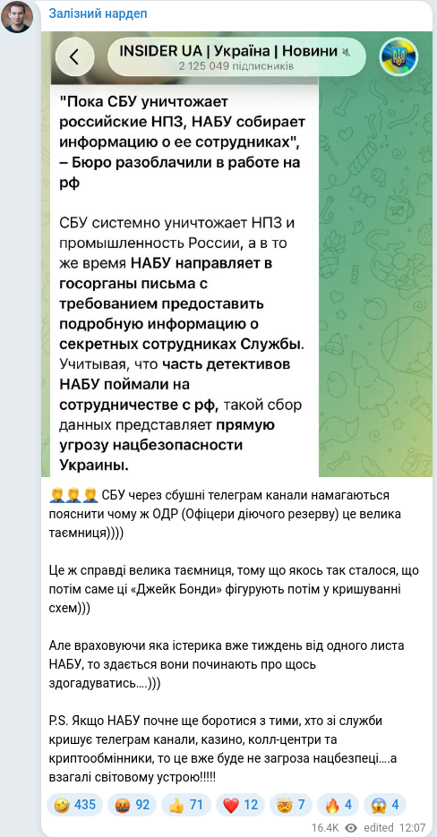 Скріншот Telegram-публікації