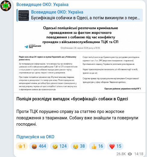 Telegram publication screenshot
