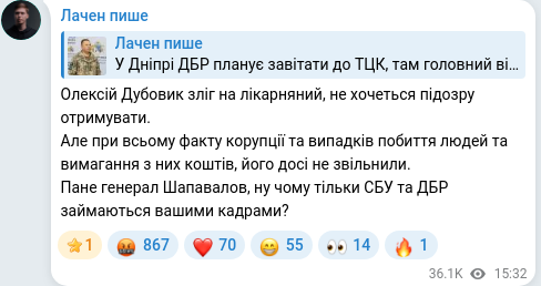 Скріншот Telegram-публікації