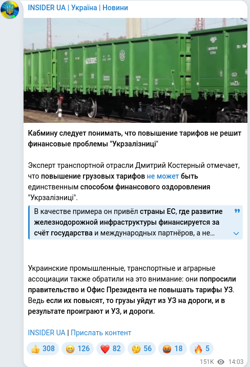 Скріншот Telegram-публікації