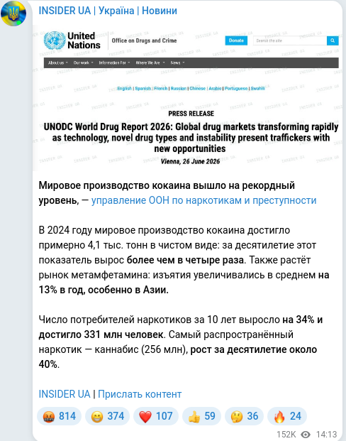 Скріншот Telegram-публікації