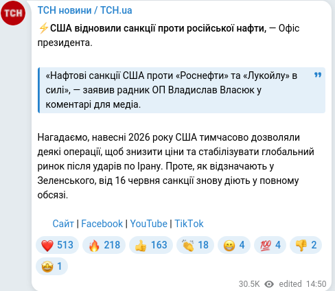 Скріншот Telegram-публікації