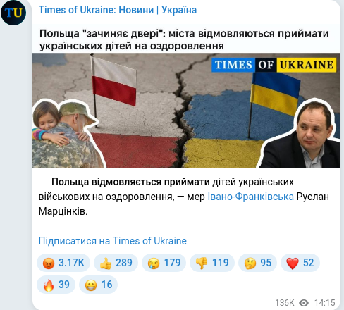 Скріншот Telegram-публікації