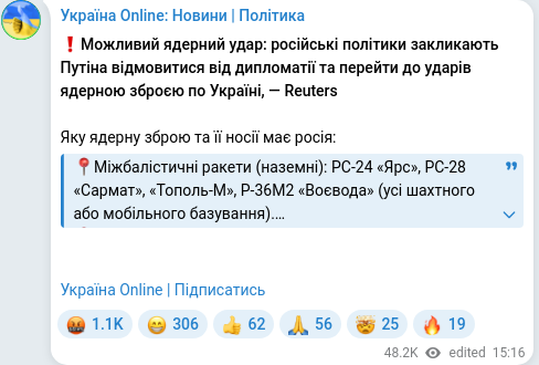 Скріншот Telegram-публікації