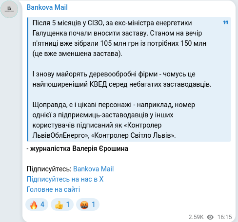 Скріншот Telegram-публікації