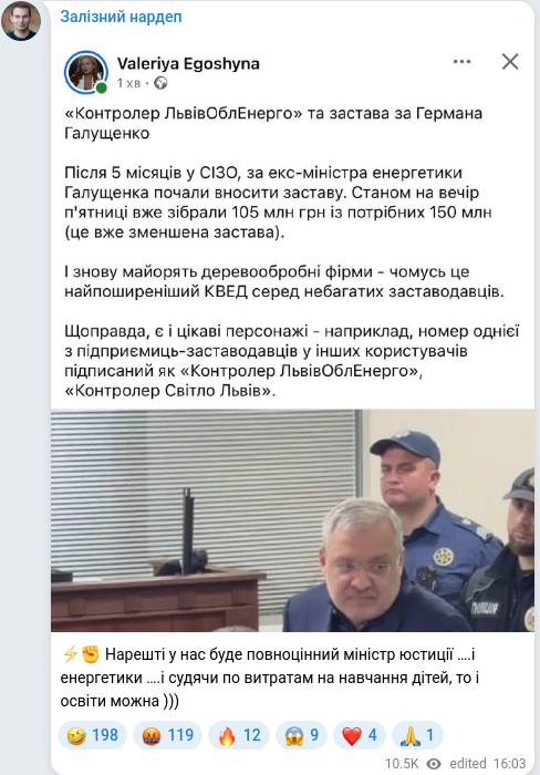 Скріншот Telegram-публікації