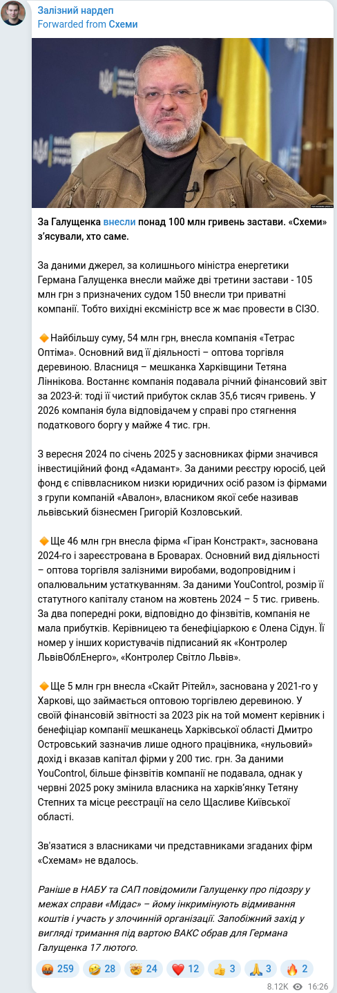 Скріншот Telegram-публікації