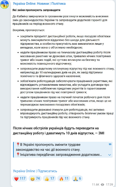 Скріншот Telegram-публікації