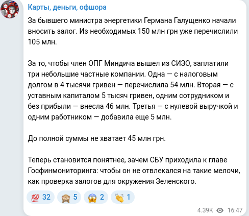 Скріншот Telegram-публікації
