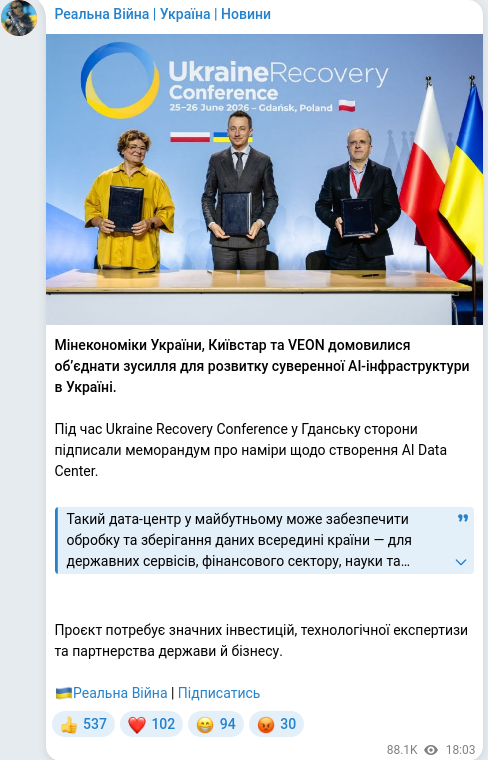Telegram publication screenshot
