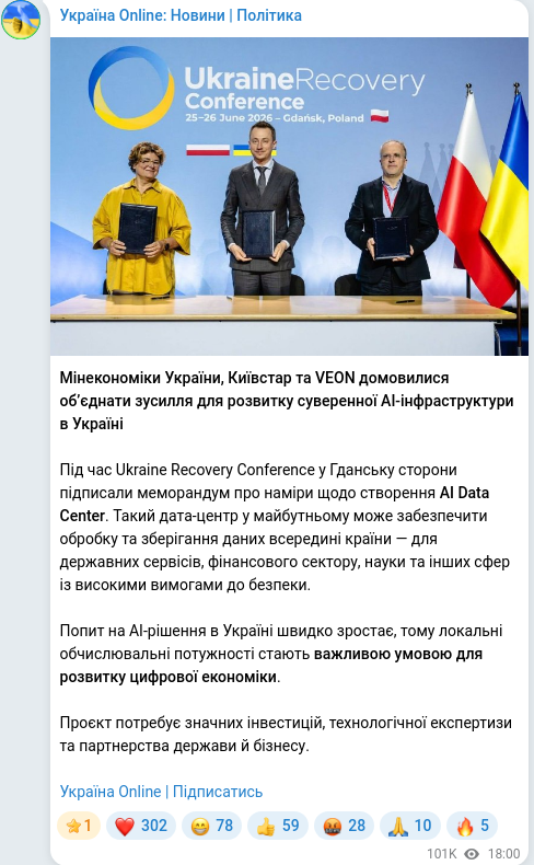 Скріншот Telegram-публікації