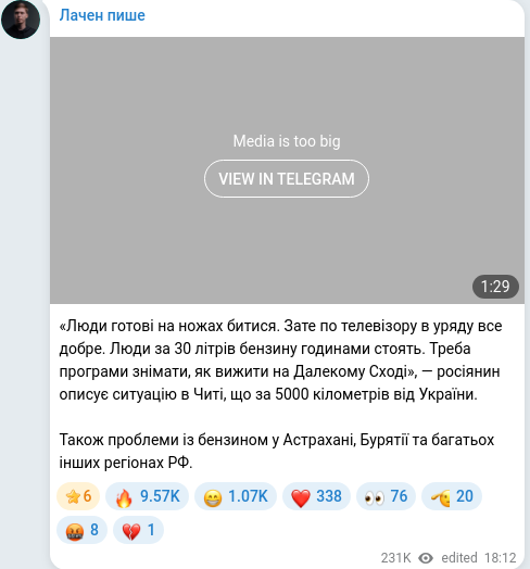 Скріншот Telegram-публікації