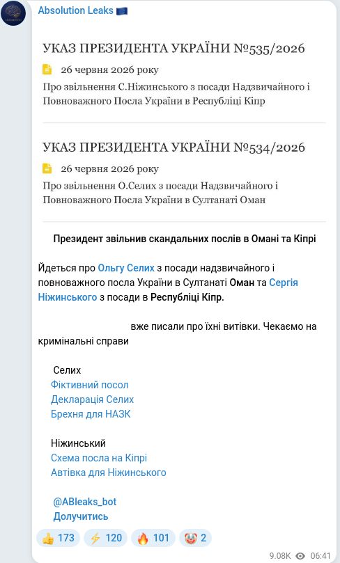 Скріншот Telegram-публікації