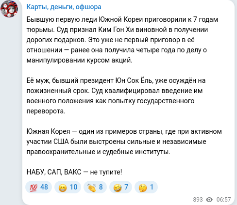 Скріншот Telegram-публікації