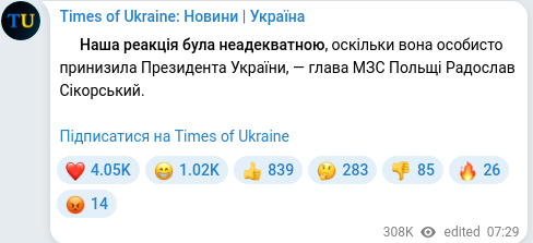 Скріншот Telegram-публікації