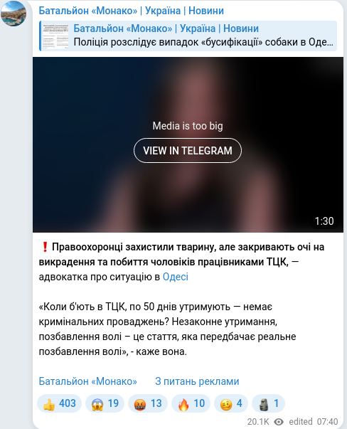 Скріншот Telegram-публікації