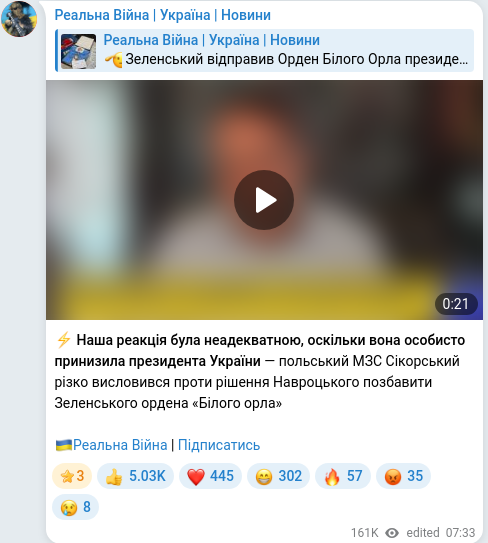 Скріншот Telegram-публікації