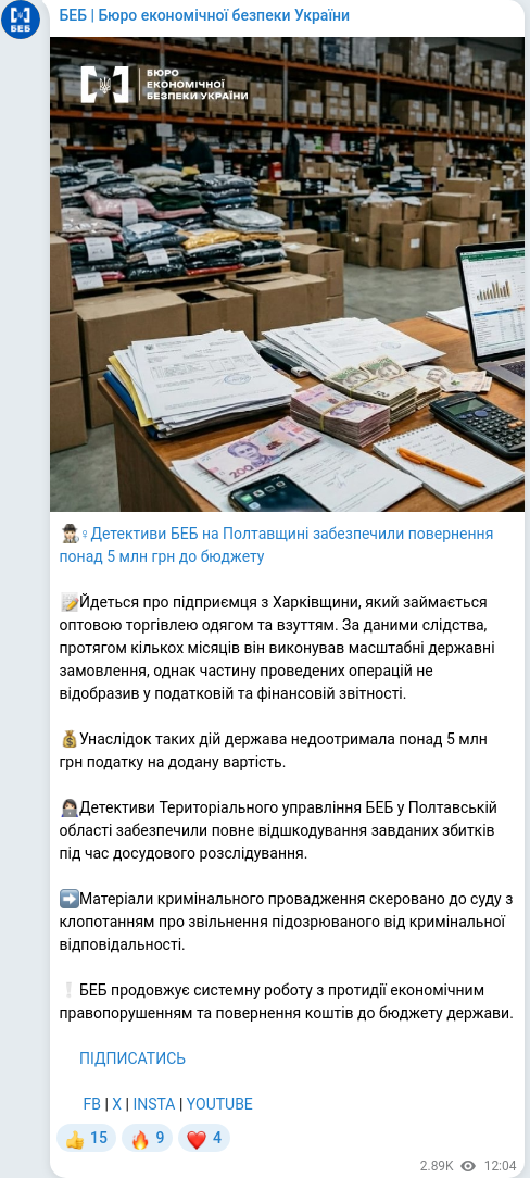 Telegram publication screenshot