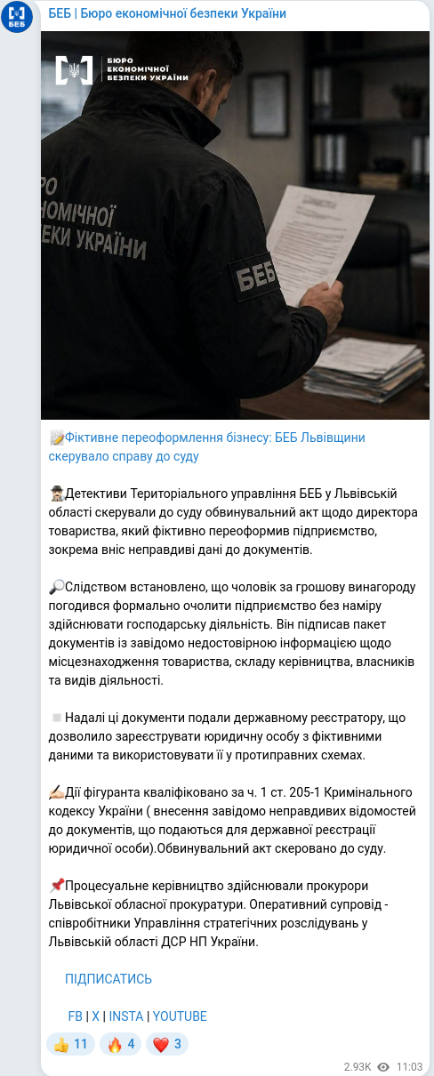 Telegram publication screenshot