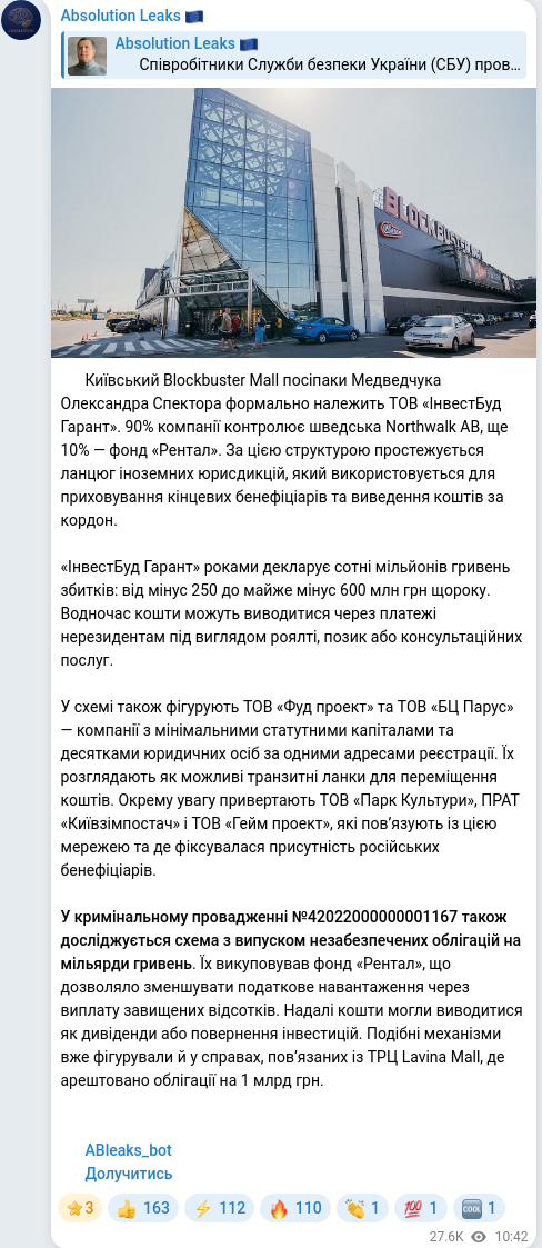 Скріншот Telegram-публікації
