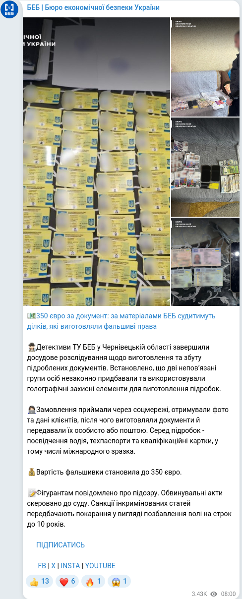 Telegram publication screenshot
