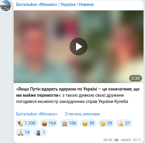 Скріншот Telegram-публікації